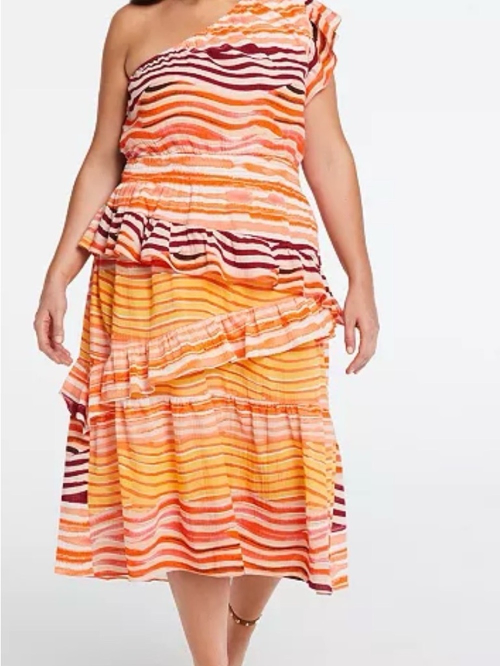 NWT Ella Rafaella One Shoulder Ruffled Cotton Midi Dress